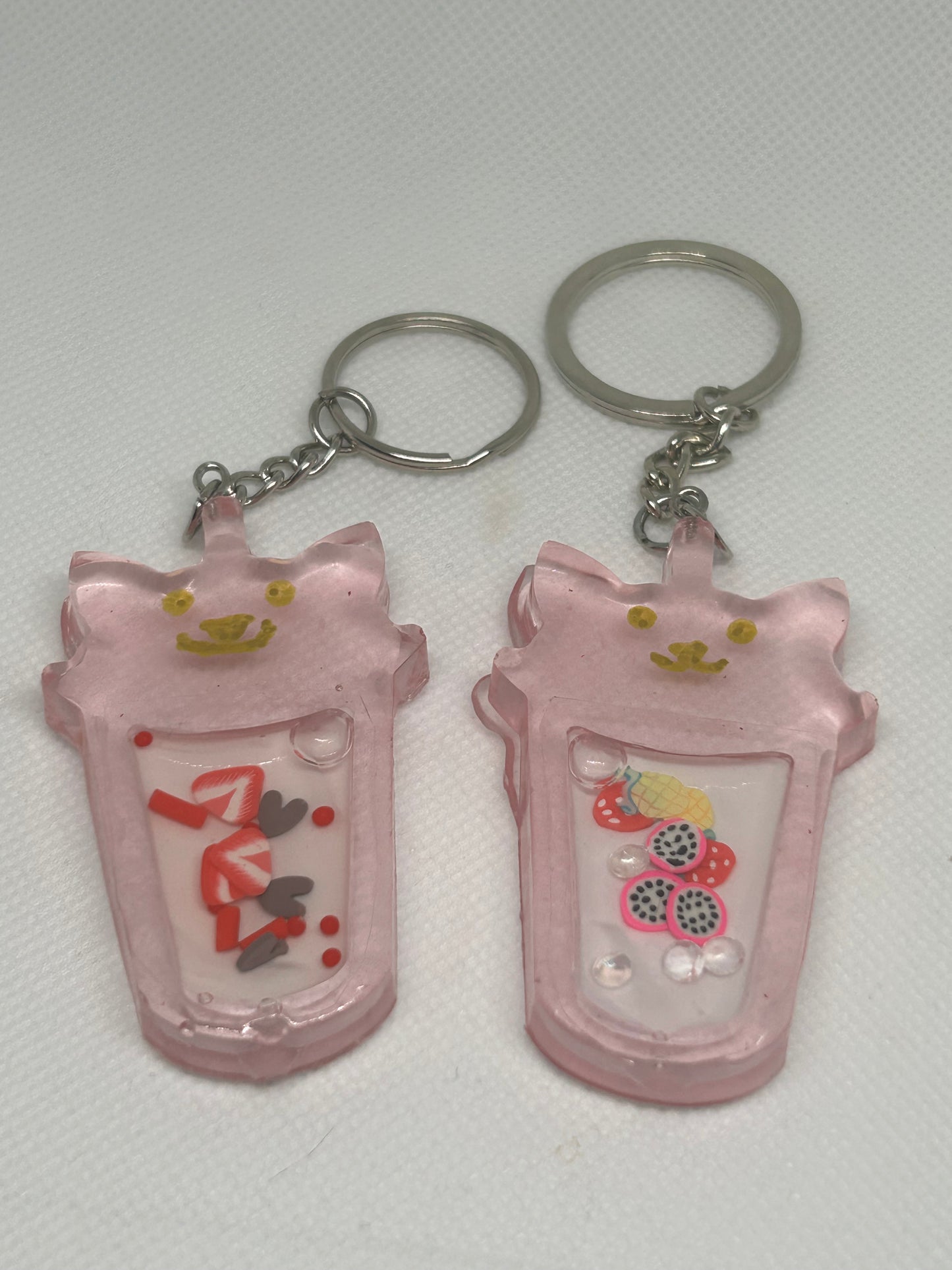 Resin Kawaii Cat Shaker Drink Keychain