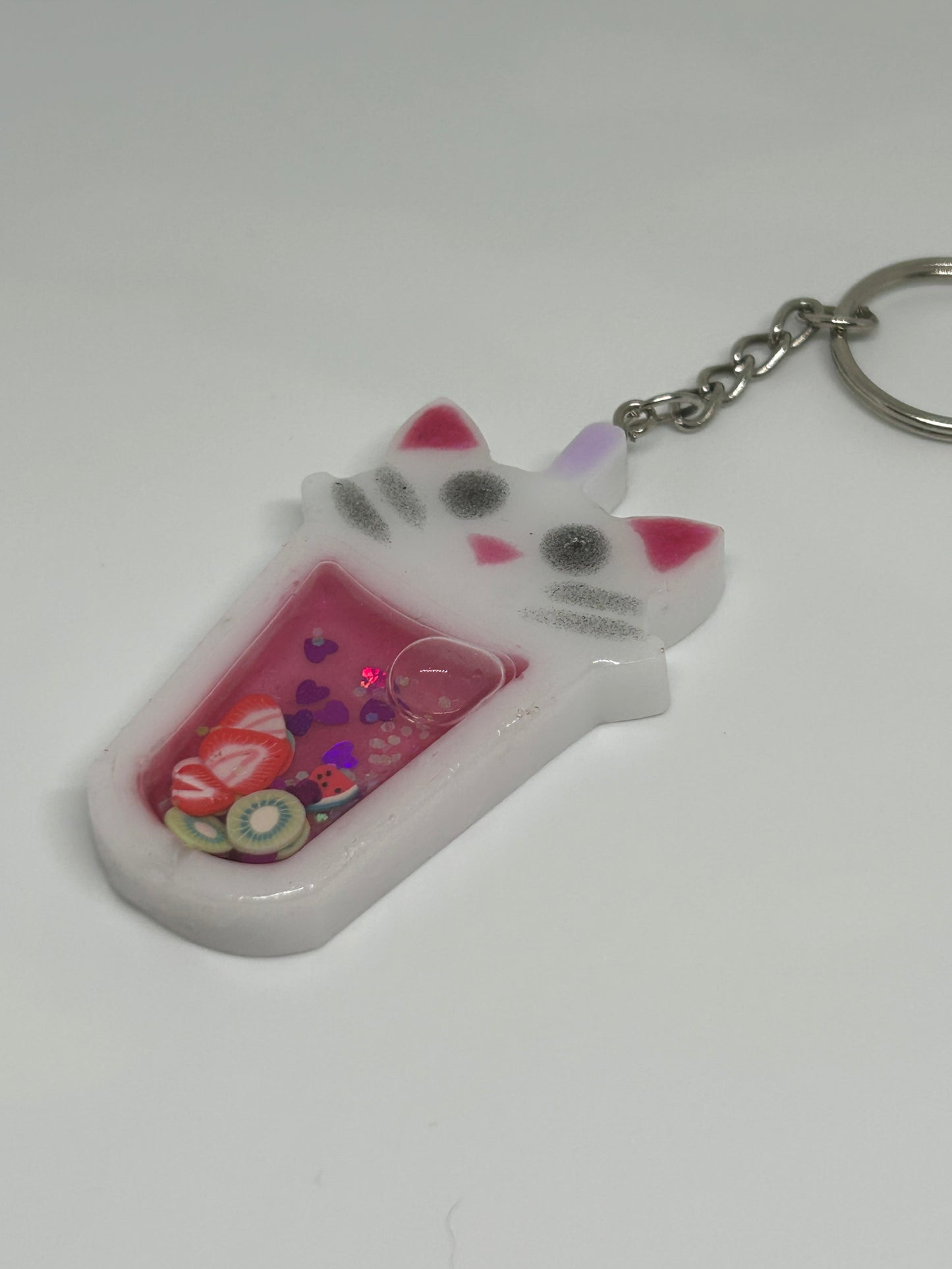Resin Kawaii Cat Shaker Drink Keychain