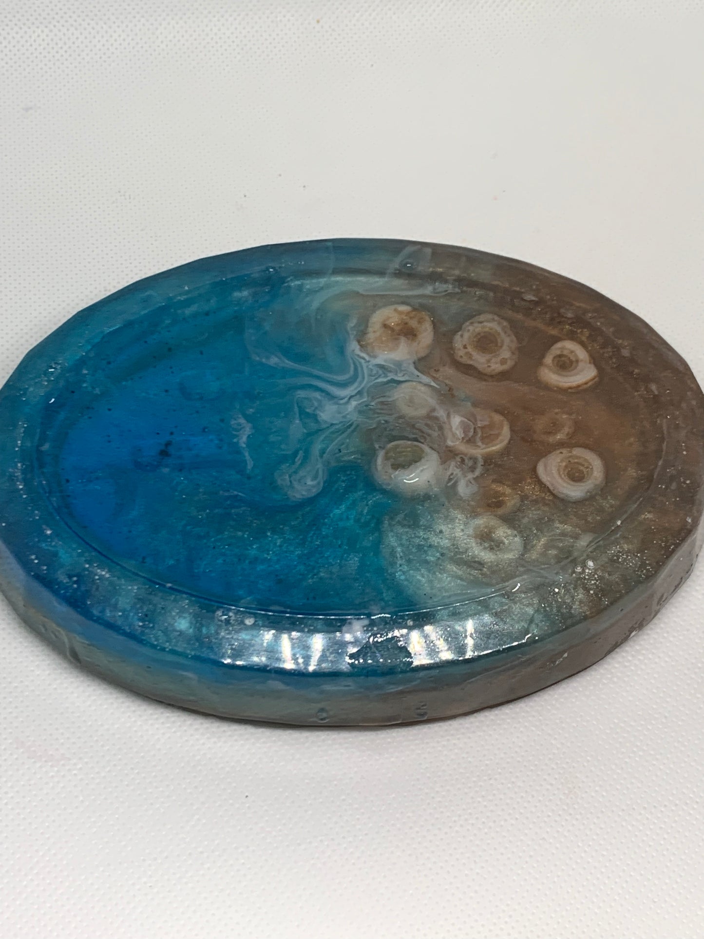 Large Beach Resin Soap Dish With Real Puka Shells