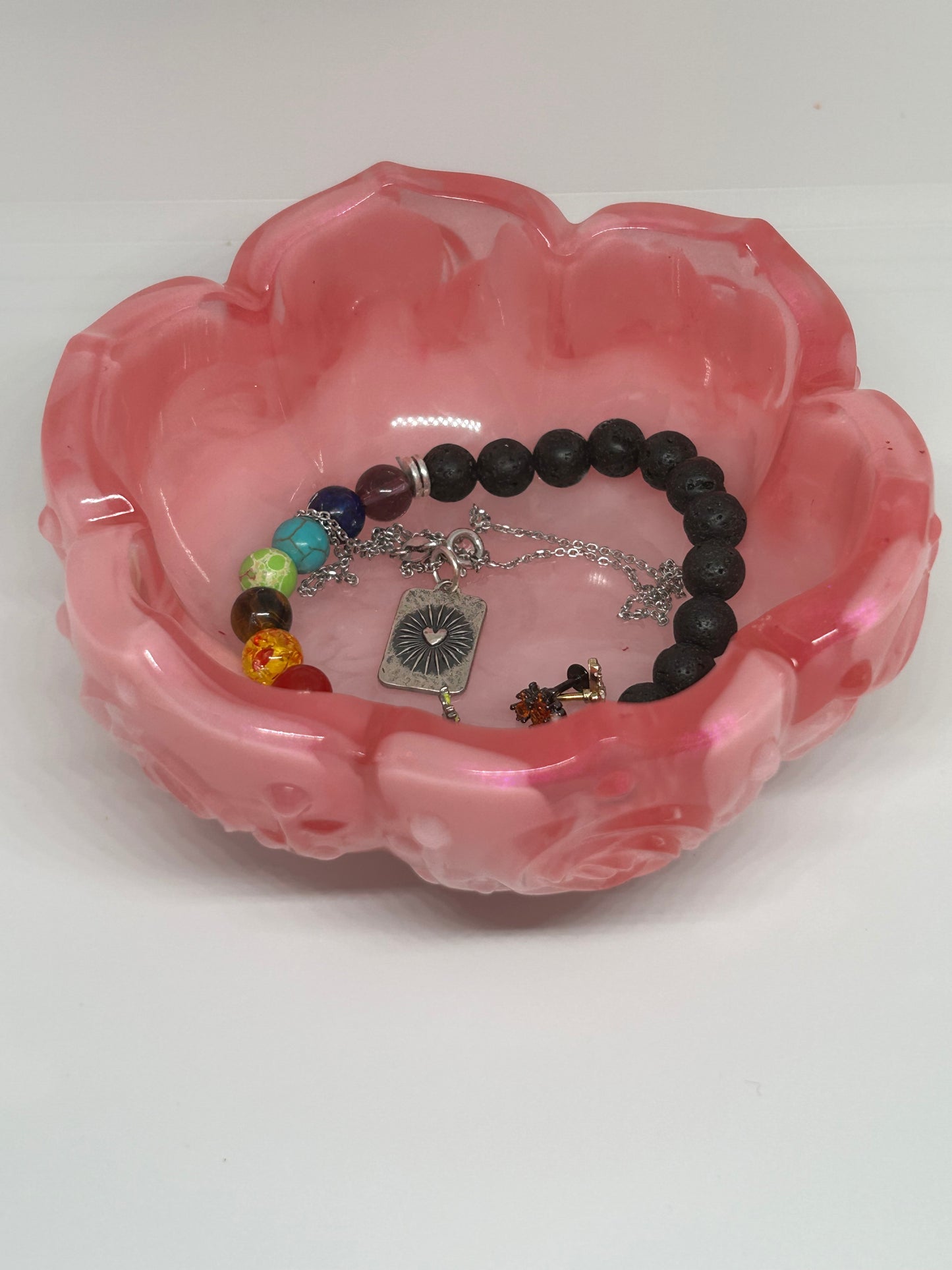 Pink Marbled Rose Resin Trinket Dish