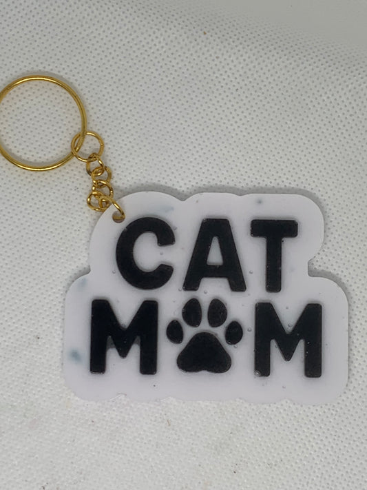 Cat Mom Black & White Keychain