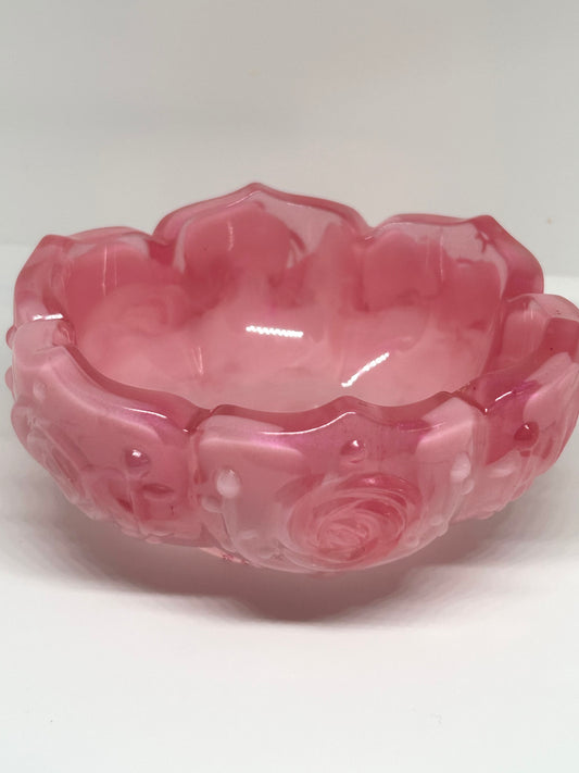 Pink Marbled Rose Resin Trinket Dish
