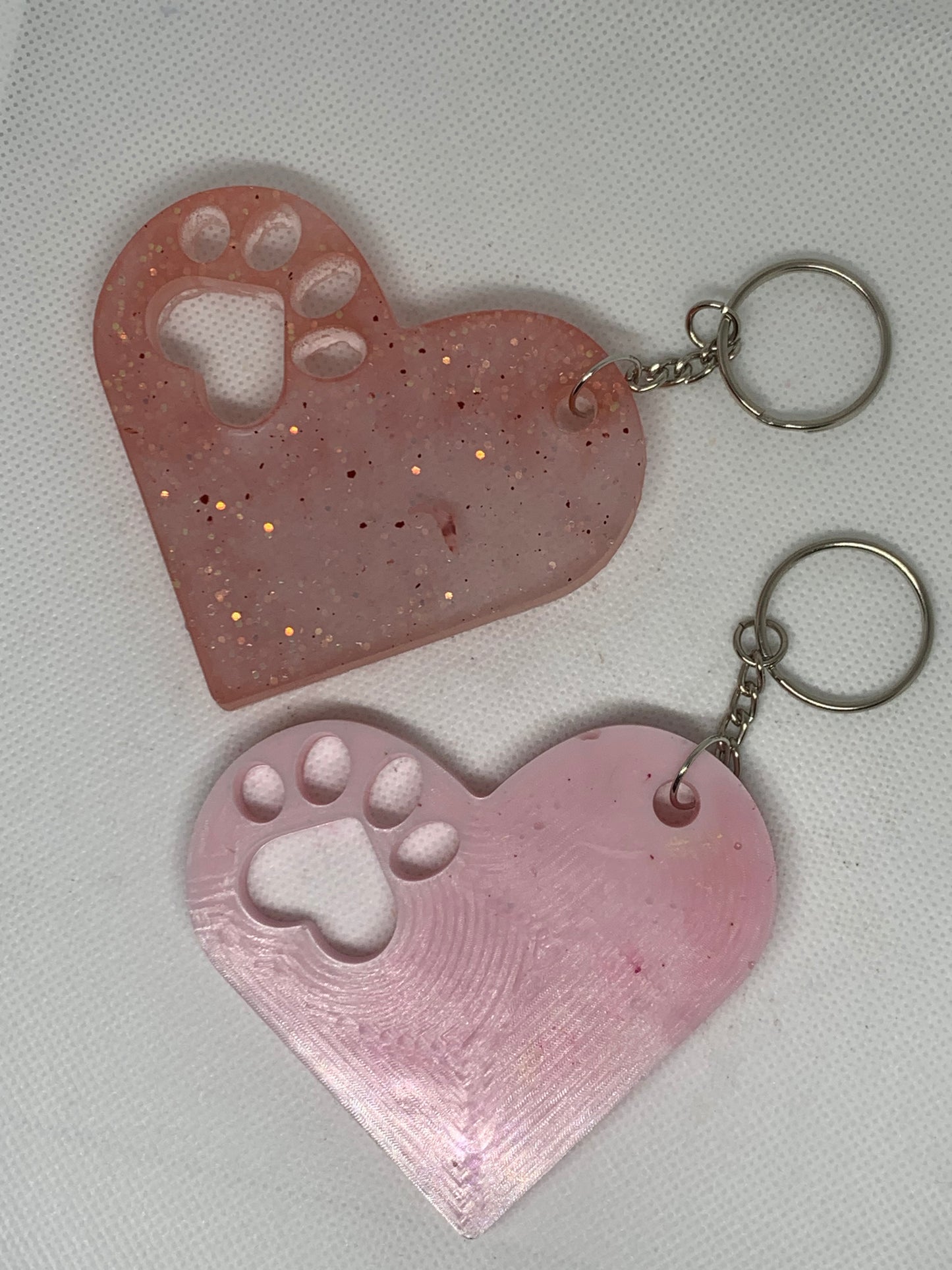 Pink Heart Paw Print Keychain